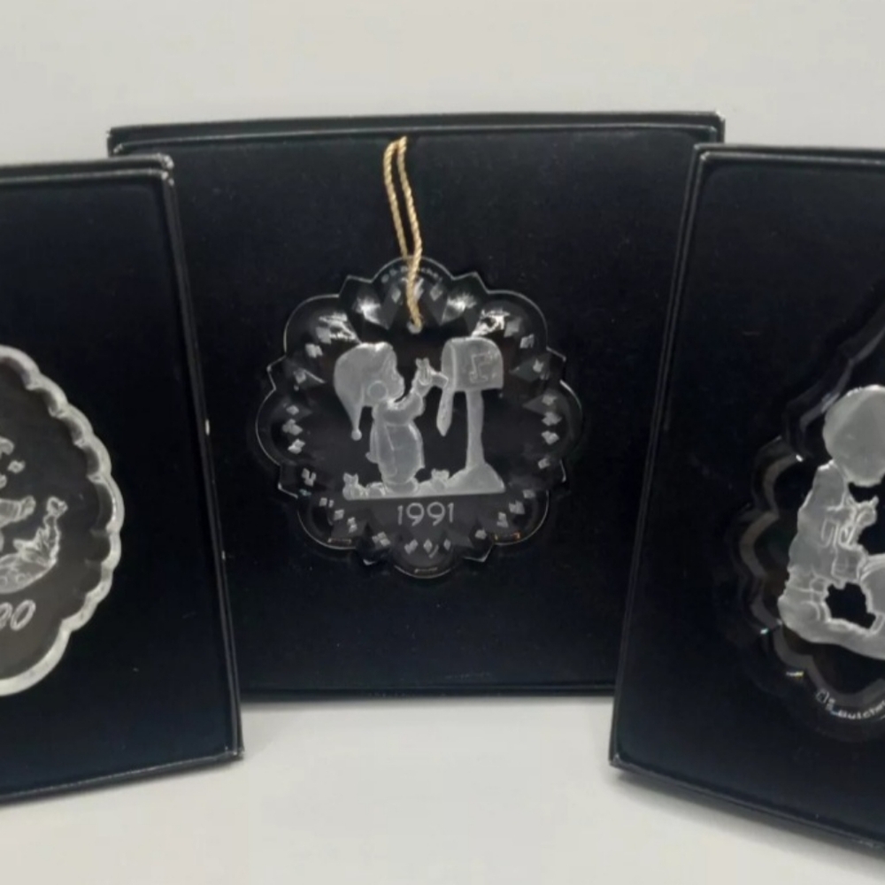 Precious Moments Crystal Ornaments 1990,92,93 Lot Of 3 Enesco Collection Lead